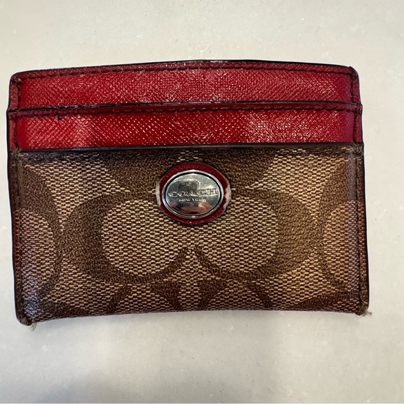 Coach Card Holder Cards Case Signature Canvas Red/Brown 5 slots - Picture 9 of 10